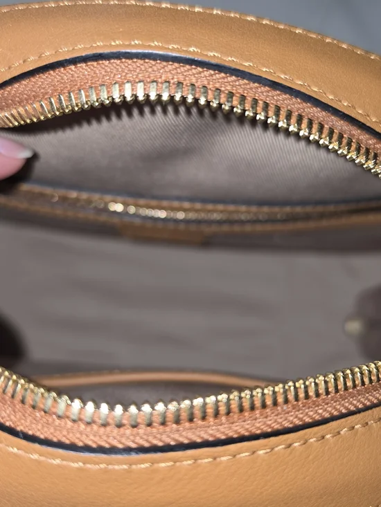 MCM Cognac Leather Dome Satchel with Blue & Teal Artistic Print - Picture 4 of 5